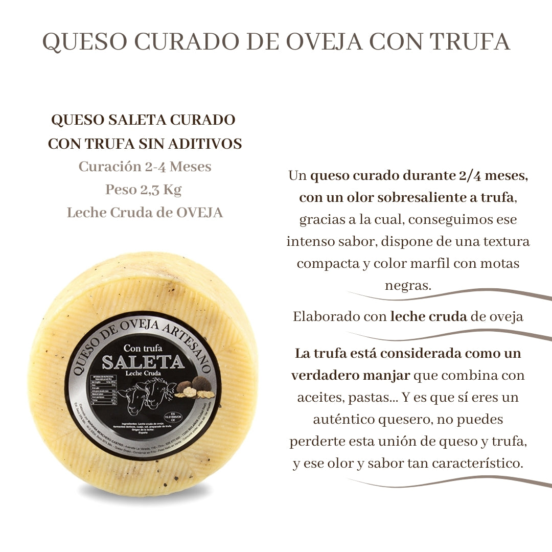 Saleta® Queso Curado De Trufa Entero De Oveja (2,3 Kg) | Elaboración Artesana Quesos De La Mancha | 100% Natural_1