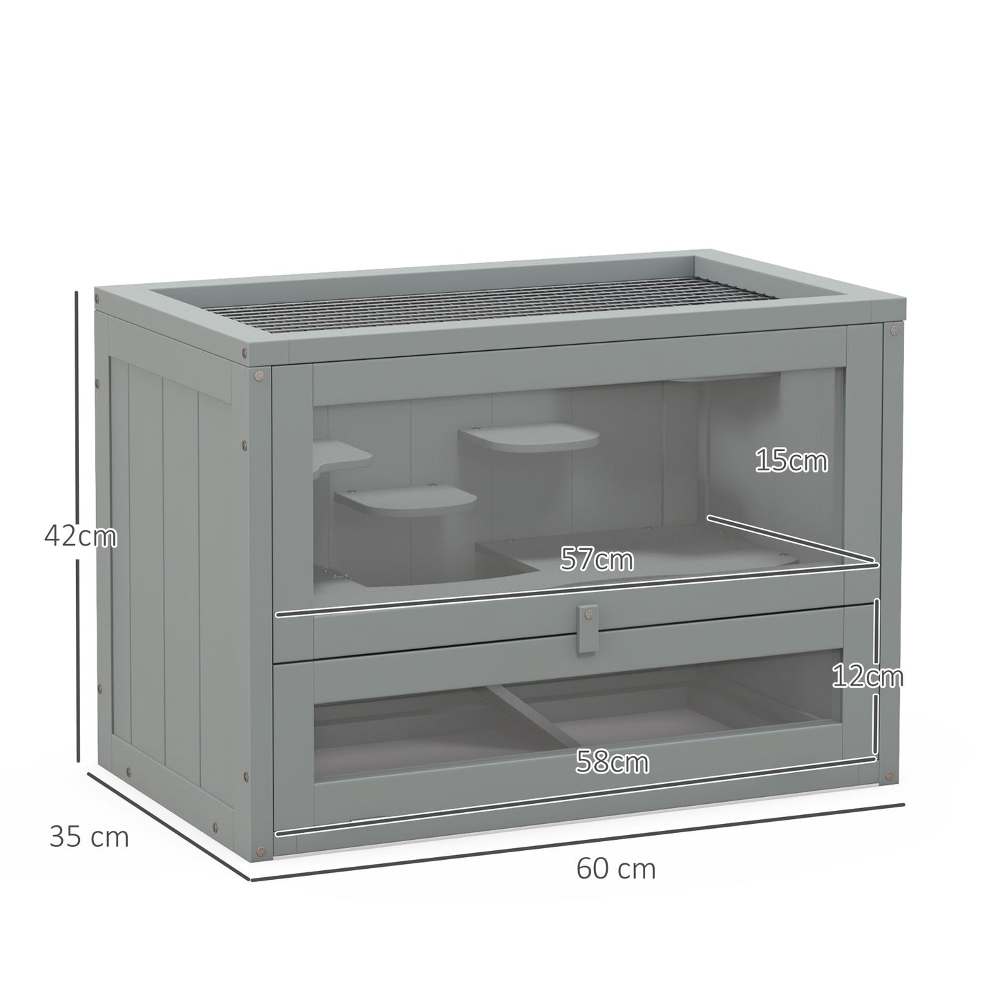 Pawhut Jaula Para Hámster De Madera Con Plataformas Escaleras 60x35x42 Cm Gris_2