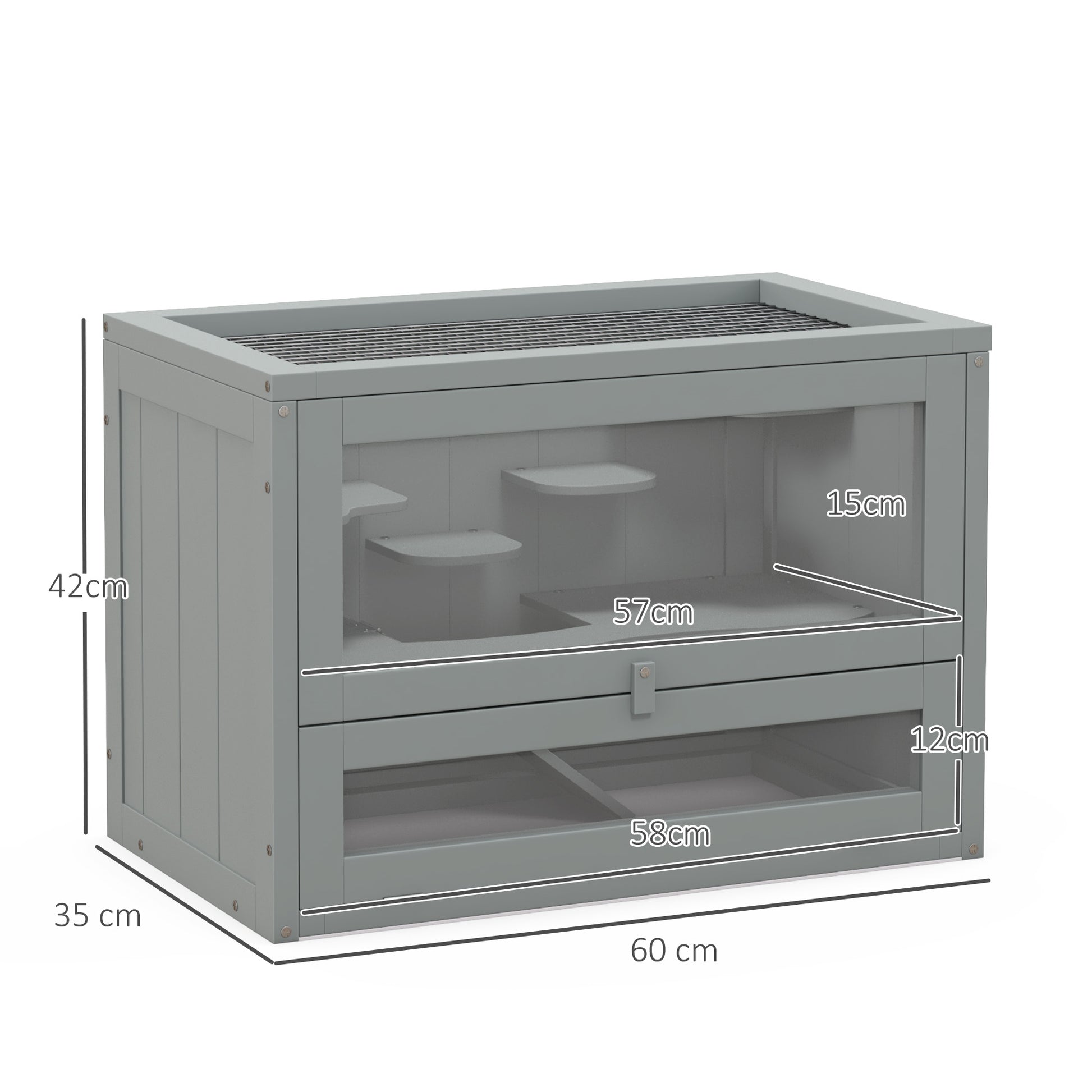 Pawhut Jaula Para Hámster De Madera Con Plataformas Escaleras 60x35x42 Cm Gris_2