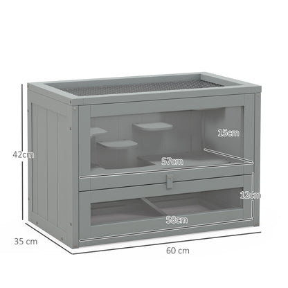 Pawhut Jaula Para Hámster De Madera Con Plataformas Escaleras 60x35x42 Cm Gris_2