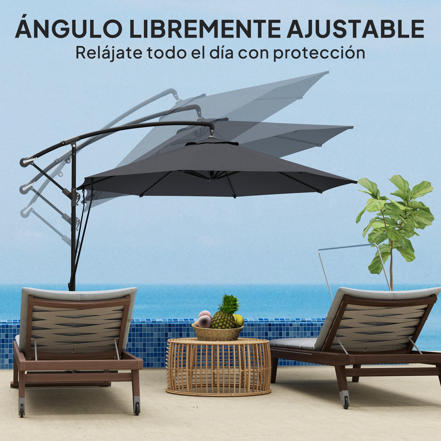 Outsunny Parasol Excéntrico Ø 290 Cm Con Base Cruzada Manivela Anti-uv 50+ Gris_5