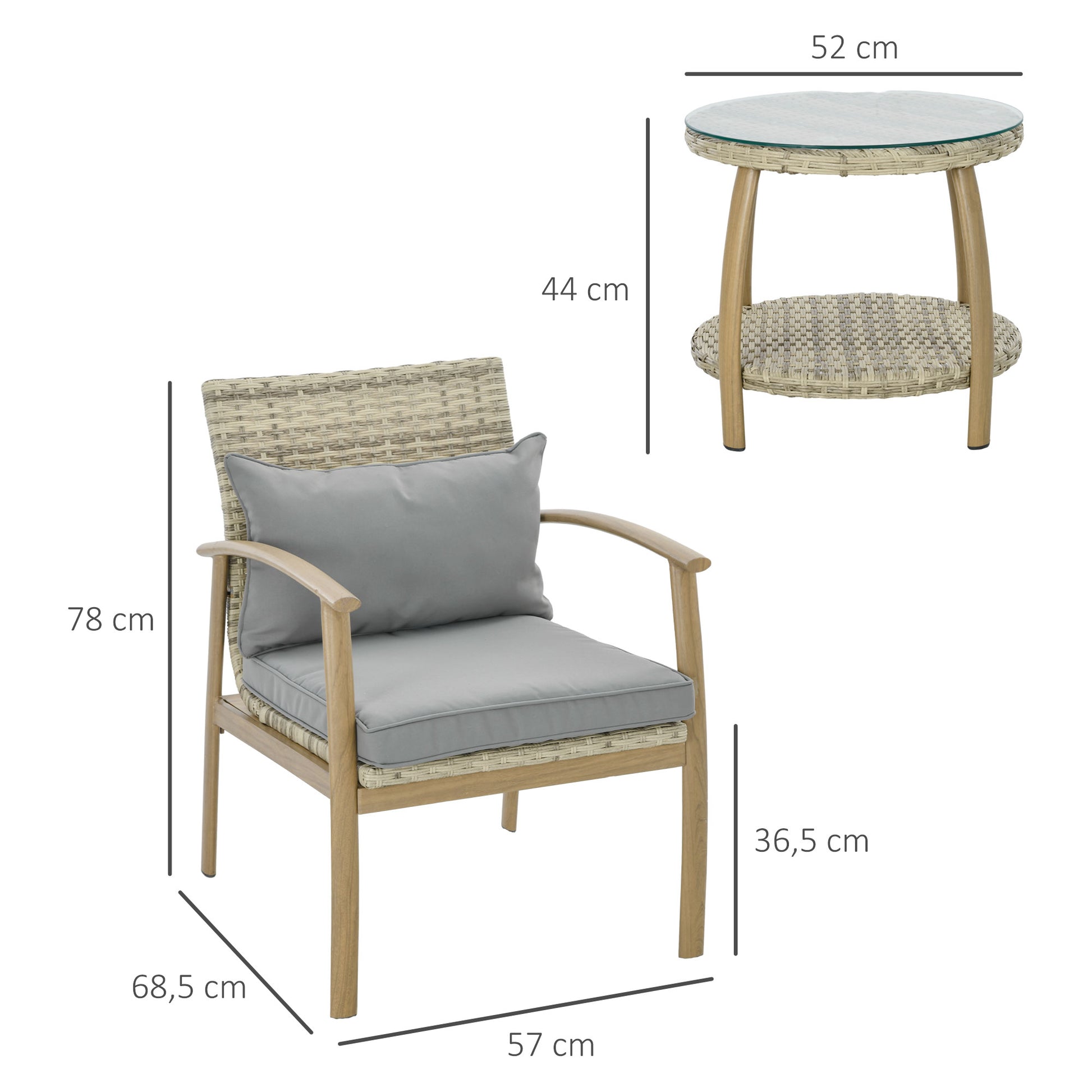 Outsunny Conjunto De Mesa Y Sillas De Jardín Para Exterior Natural Y Marrón_2