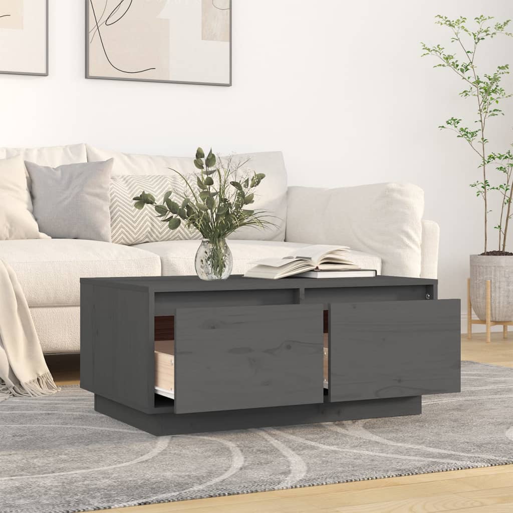 Mesa De Centro Madera Maciza De Pino Gris 80x50x35 Cm_1