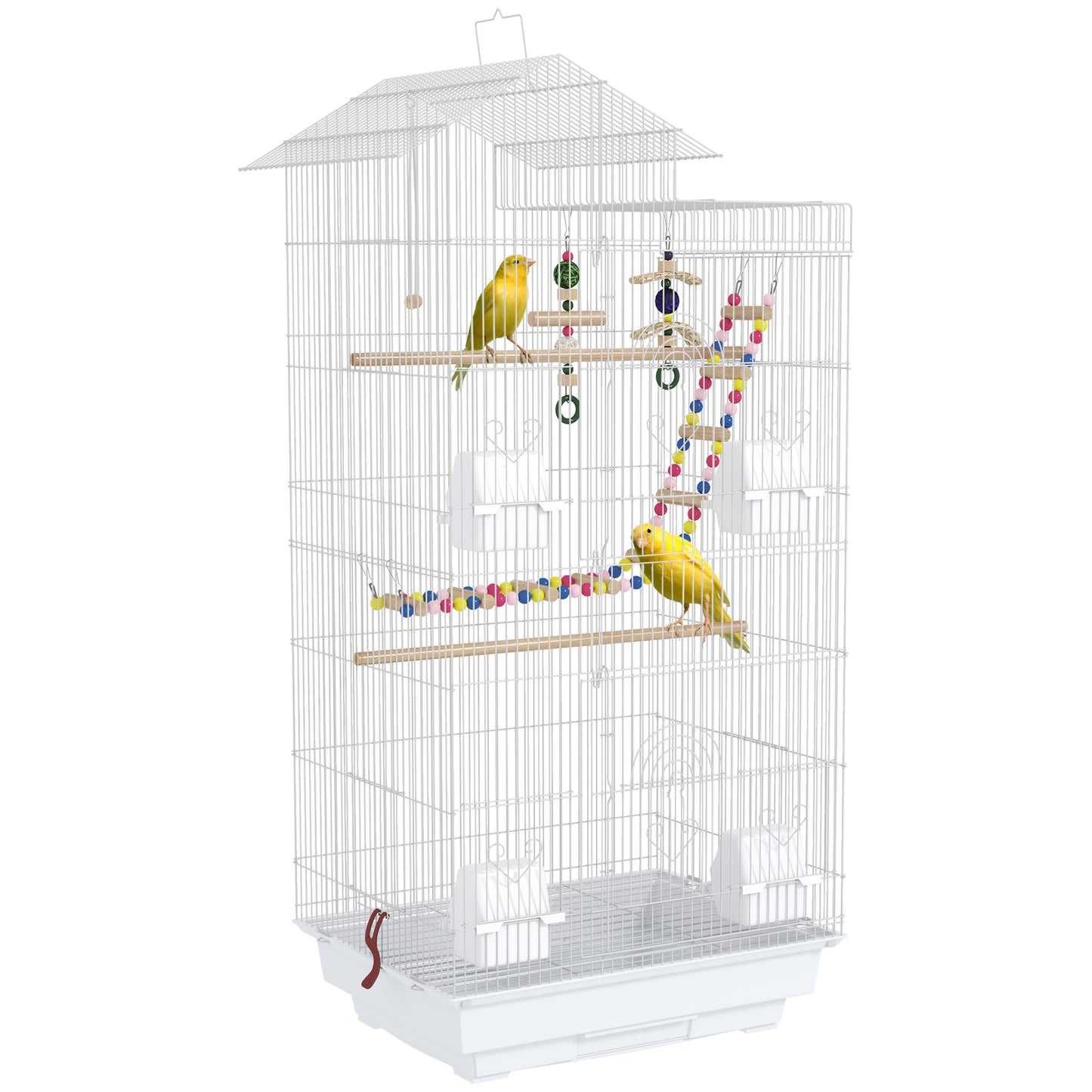 Pawhut Jaula Para Pájaros Con Puertas 4 Comederos Columpio 46x36x100 Cm Blanco_0
