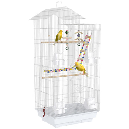 Pawhut Jaula Para Pájaros Con Puertas 4 Comederos Columpio 46x36x100 Cm Blanco_0