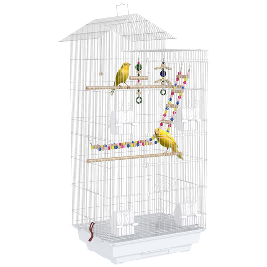Pawhut Jaula Para Pájaros Con Puertas 4 Comederos Columpio 46x36x100 Cm Blanco_0