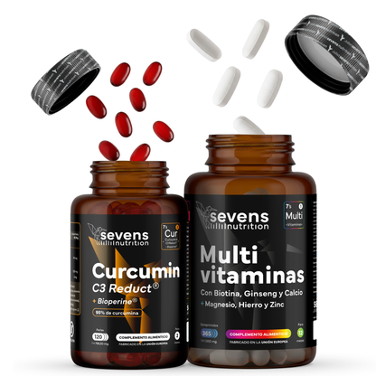 Cúrcuma Con Pimienta Negra + Multivitaminas Con Ginseng. Sevens Nutrition. Antiinflamatorio Y Vitalidad_0