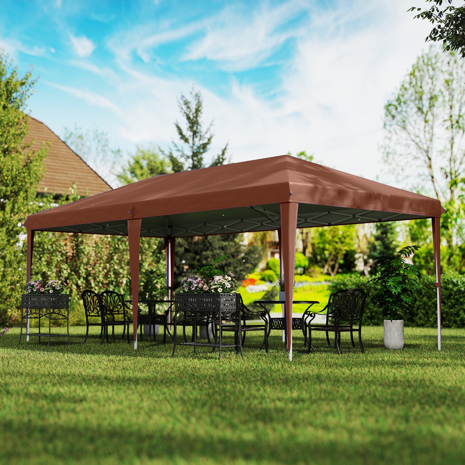 Outsunny Carpa Plegable 6x3 M Con Altura Ajustable Anti-uv Café_1