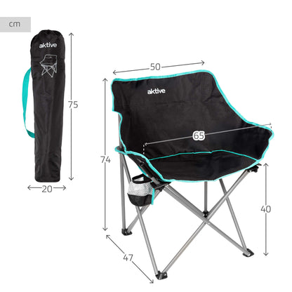Aktive Pack 2 Sillas Plegables Camping 50x65x38 Cm Con Posavasos Negras_3
