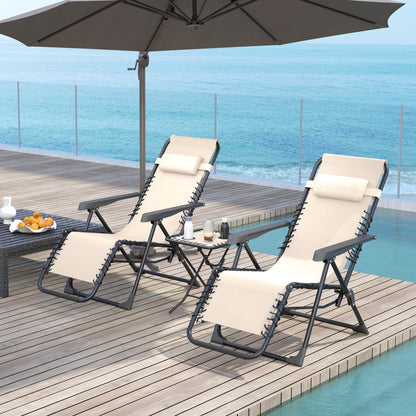 Outsunny Set De 2 Tumbonas Jardín Exterior Con Mesa Auxiliar Reposabrazos Negro_1