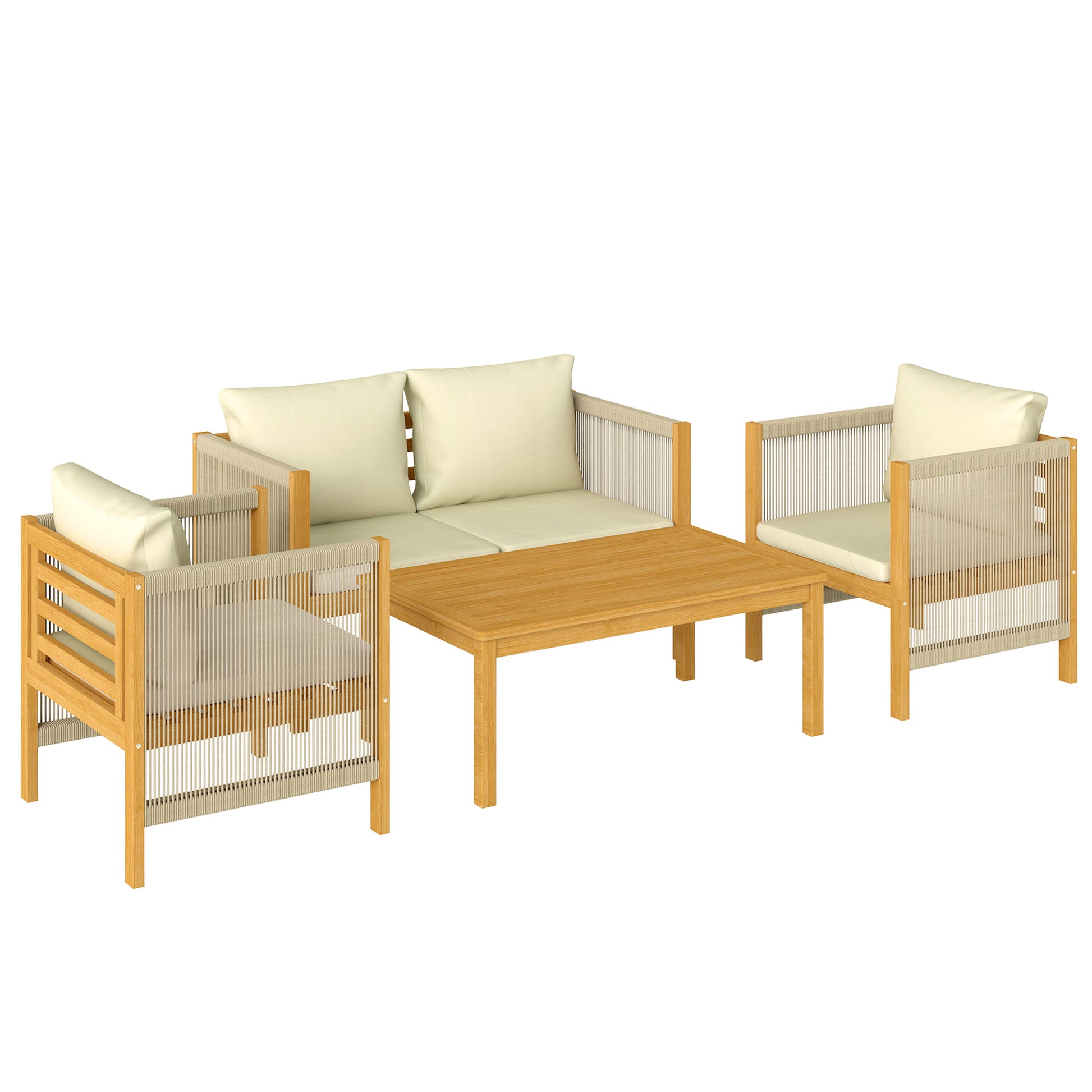 Outsunny Conjunto De Jardín Exterior De 4 Piezas Con Cojines Natural Y Beige_0