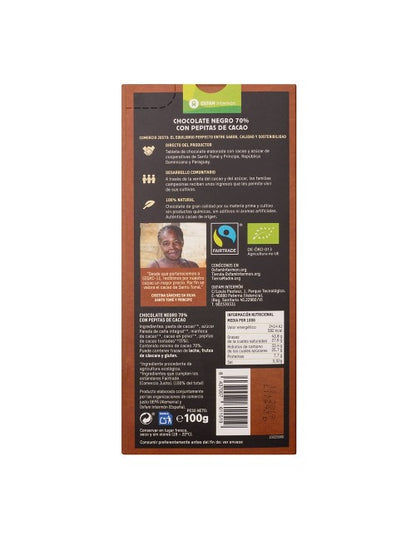 Tableta chocolate negro 70% pepitas cacao Bio Tierra Madre 100g