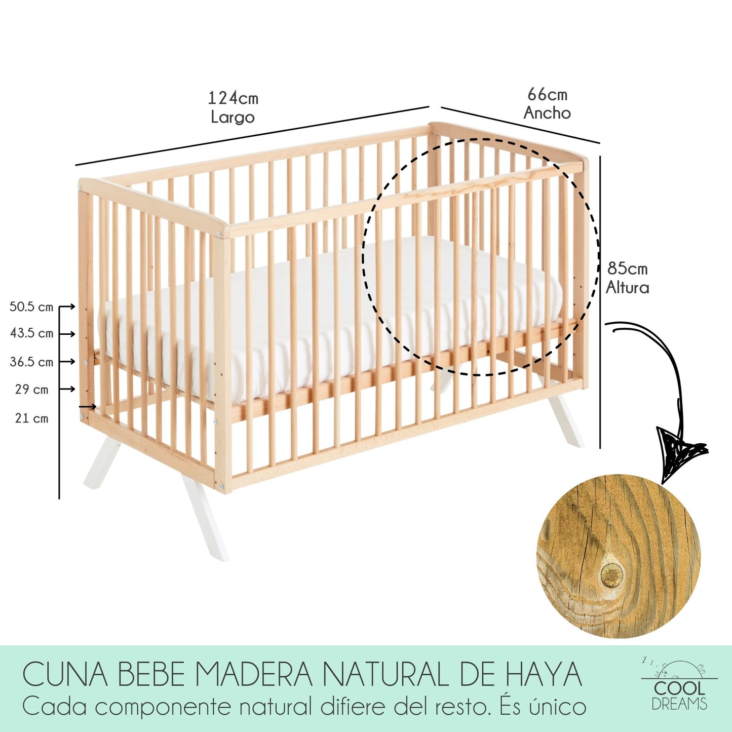 Cuna De Bebe Convertible En Cama Koala Con Kit Colecho, Colchón Morfeo Y Kit Barandillas