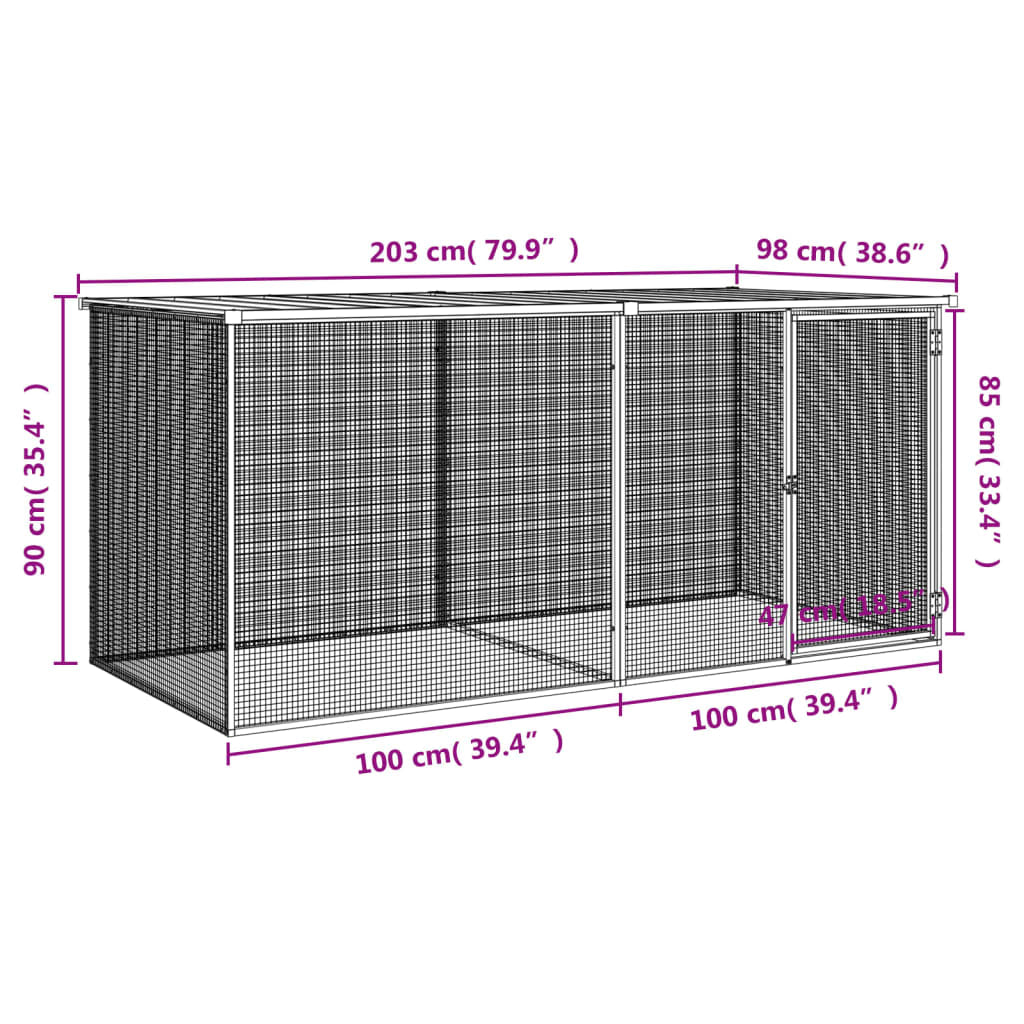 Vidaxl Gallinero Con Techo Acero Galvanizado Antracita 203x98x90 Cm_2