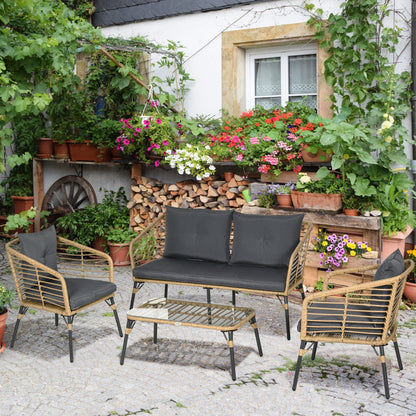 Outsunny Conjunto De Muebles De Ratán Para 4 Personas Con Sofá Sillones Mesa_1