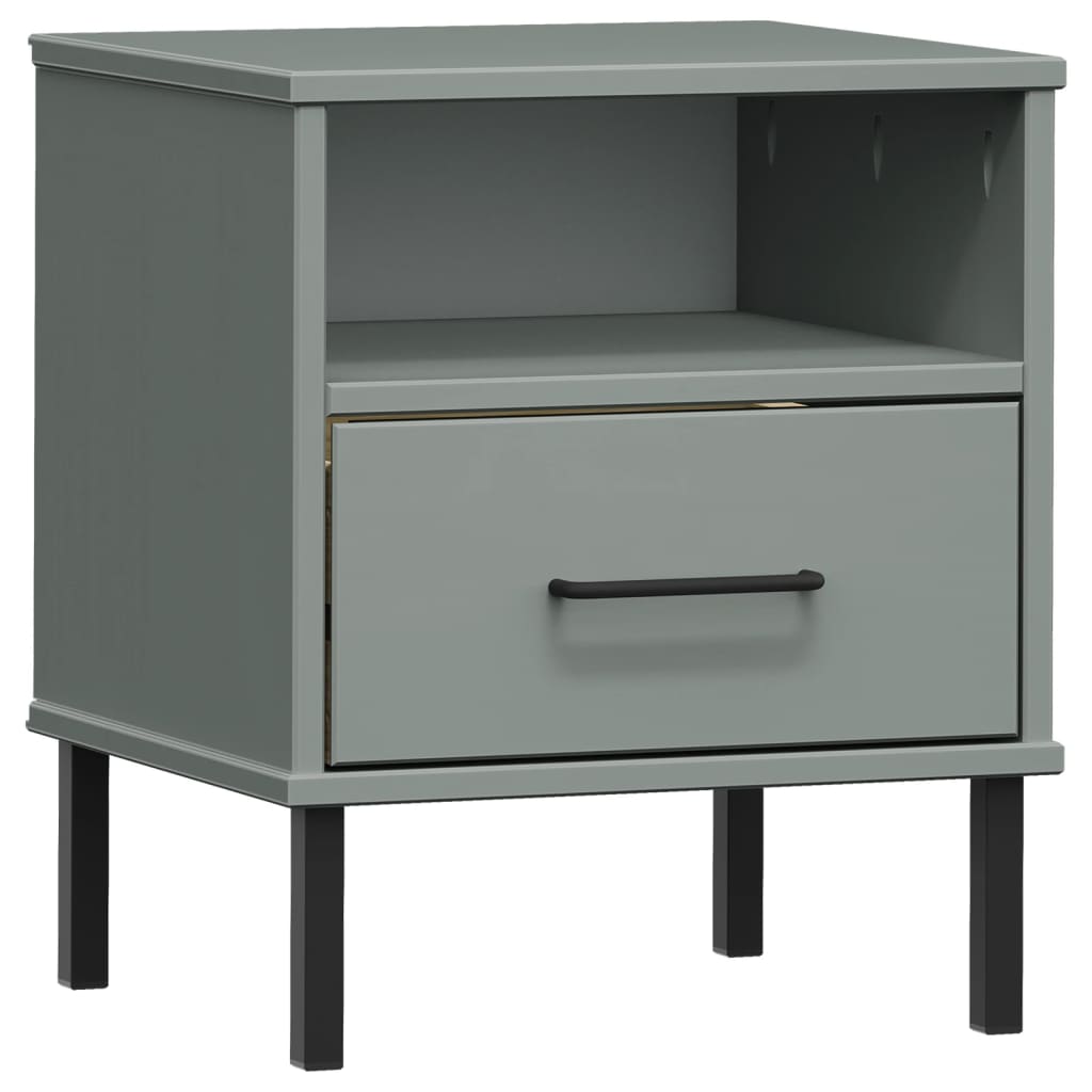 Mesita De Noche Patas De Metal Madera Maciza Pino Gris Oslo_0