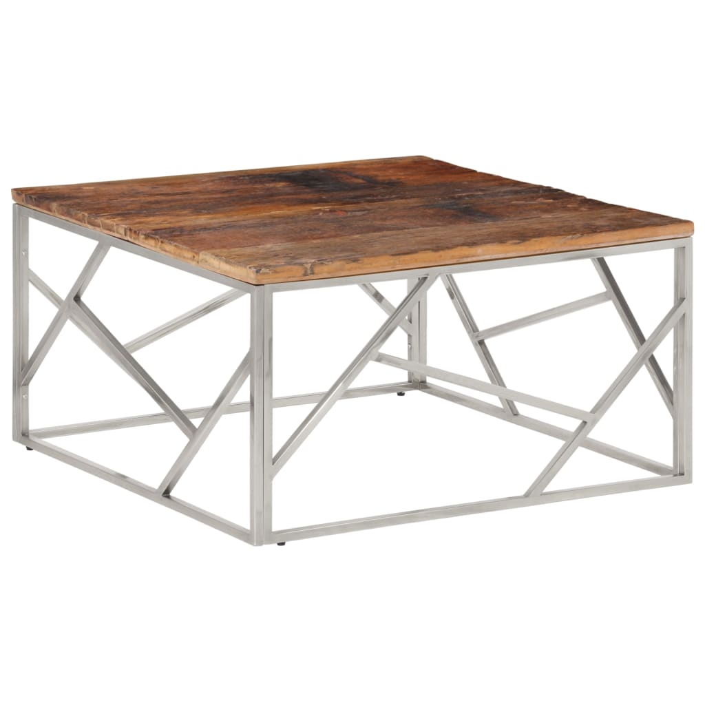 Mesa De Centro De Acero Inoxidable Plateado Y Madera Maciza_0