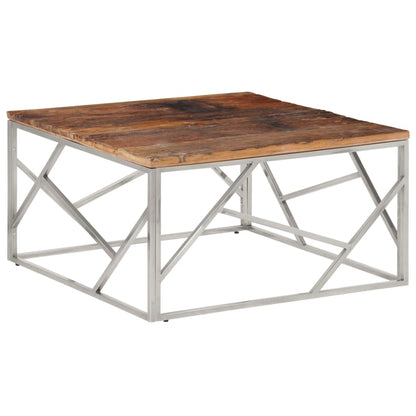 Mesa De Centro De Acero Inoxidable Plateado Y Madera Maciza_0