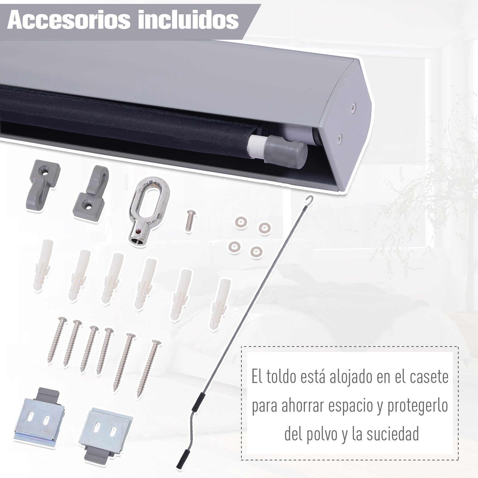 Outsunny Toldo Vertical Enrollable De Manivela Interior Exterior 140x250cm Gris_5