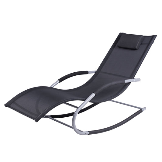 Outsunny Mecedora Para Jardín Con Reposacabezas 63x144x84 Cm Negro_0