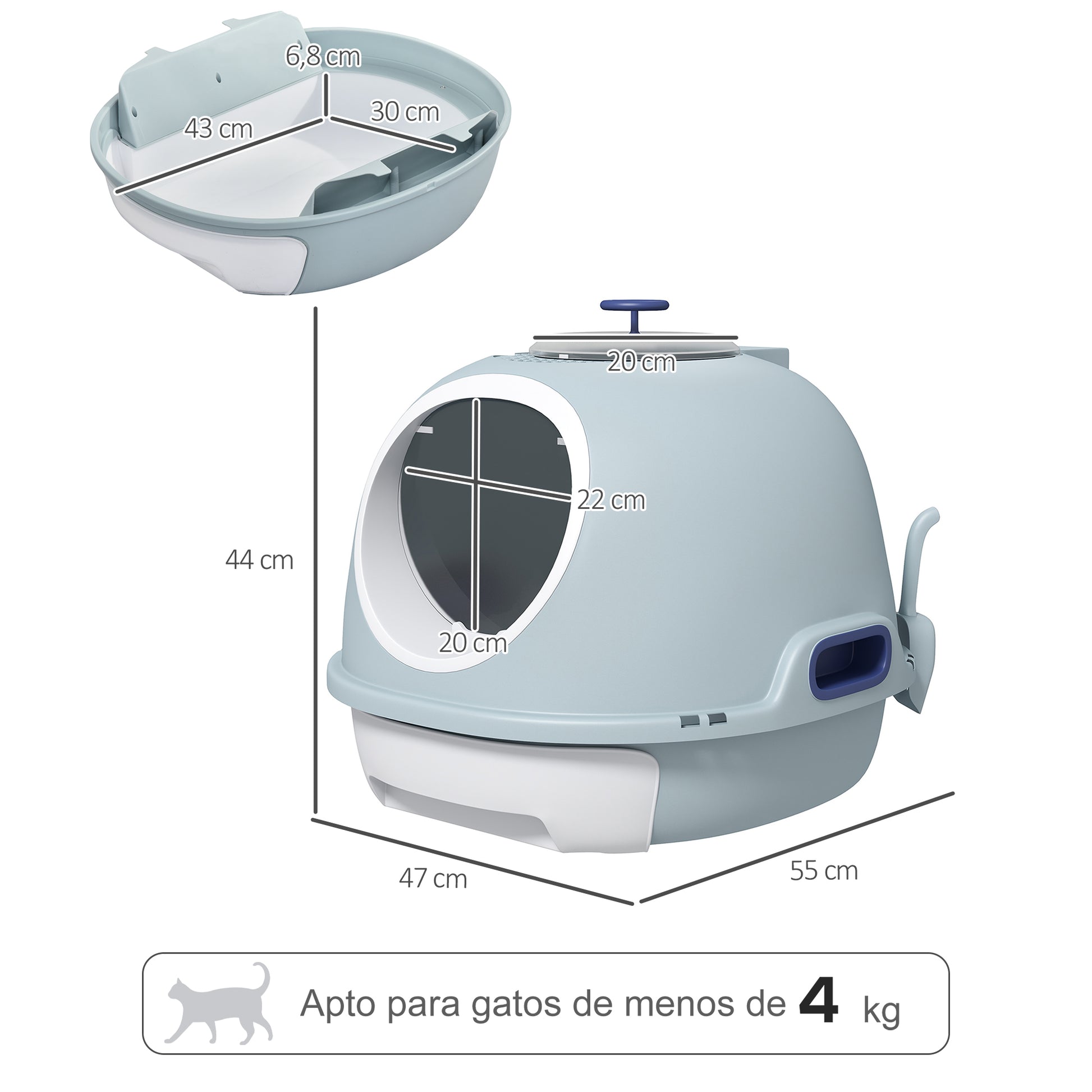 Pawhut Caja De Arena Para Gatos Con Claraboya Bandeja Extraíble Pala 47x55x44 Cm_2