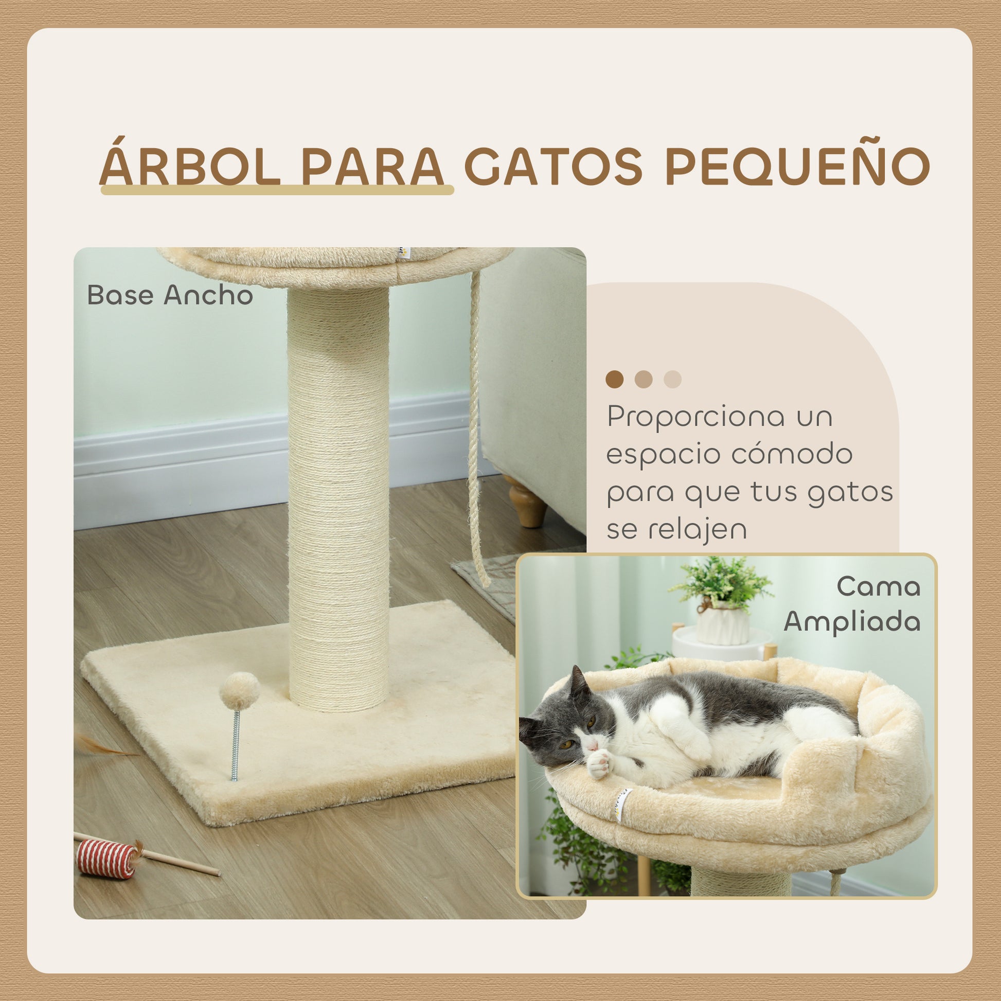 Pawhut Árbol Rascador Para Gatos De 2 Niveles Con Plataforma Bola Poste De Sisal_3