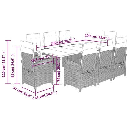 Set Comedor De Jardín 9 Pzas Con Cojines Ratán Sintético Beige / Vetonek_2