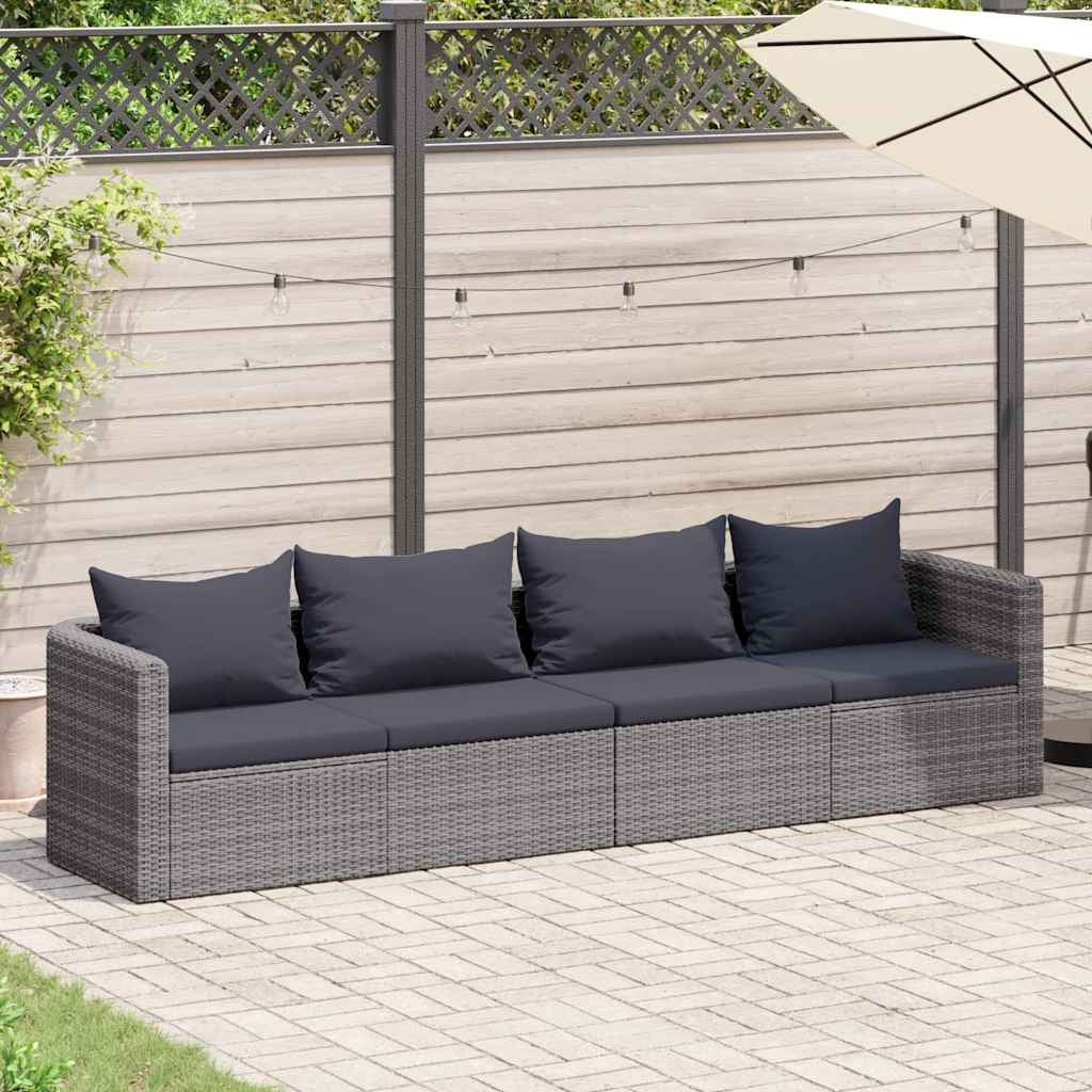 Vidaxl Set De Sofás De Jardín 4 Piezas Y Cojines Ratán Sintético Gris_1