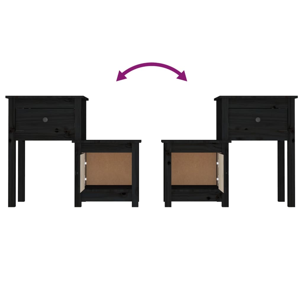 Mesita De Noche Madera Maciza De Pino Negro 79,5x38x65,5 Cm_3