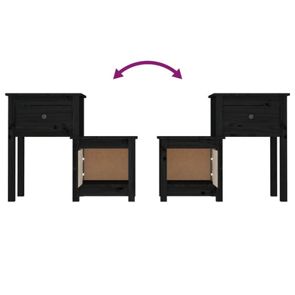 Mesita De Noche Madera Maciza De Pino Negro 79,5x38x65,5 Cm_3
