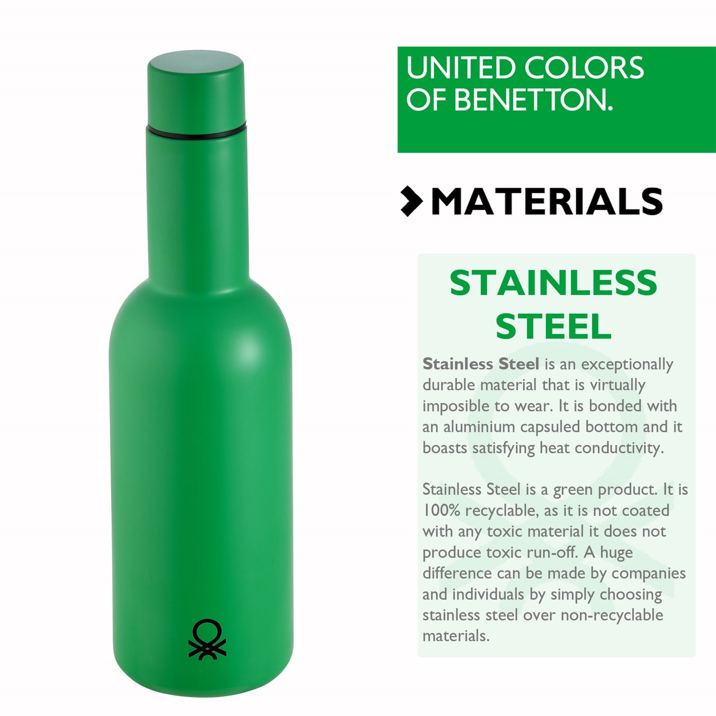 Botella De Agua 550ml Acero Inoxidable Verde Casa Benetton_2
