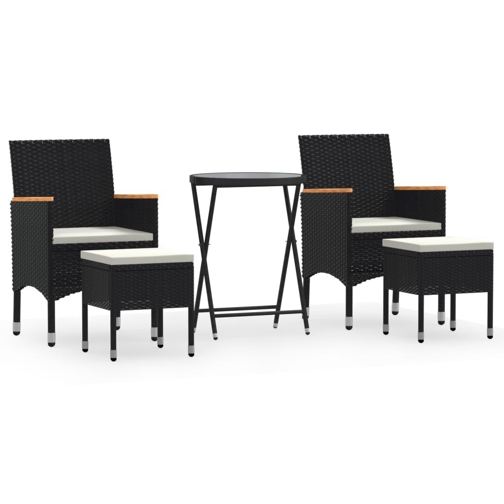 Vidaxl Mesa Sillas Jardín 5 Pzas Ratán Sintético Vidrio Templado Negro_0