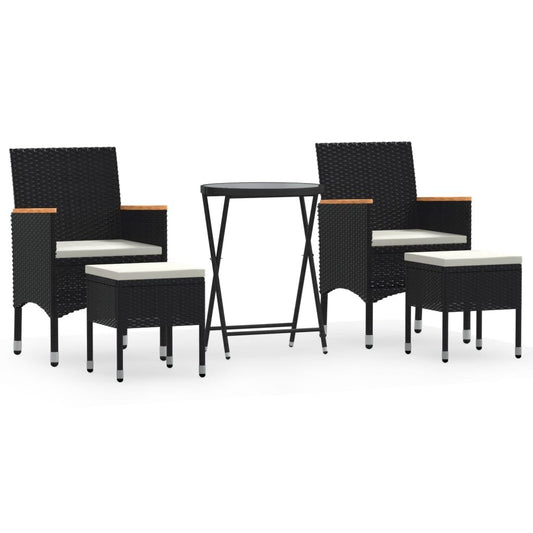 Vidaxl Mesa Sillas Jardín 5 Pzas Ratán Sintético Vidrio Templado Negro_0