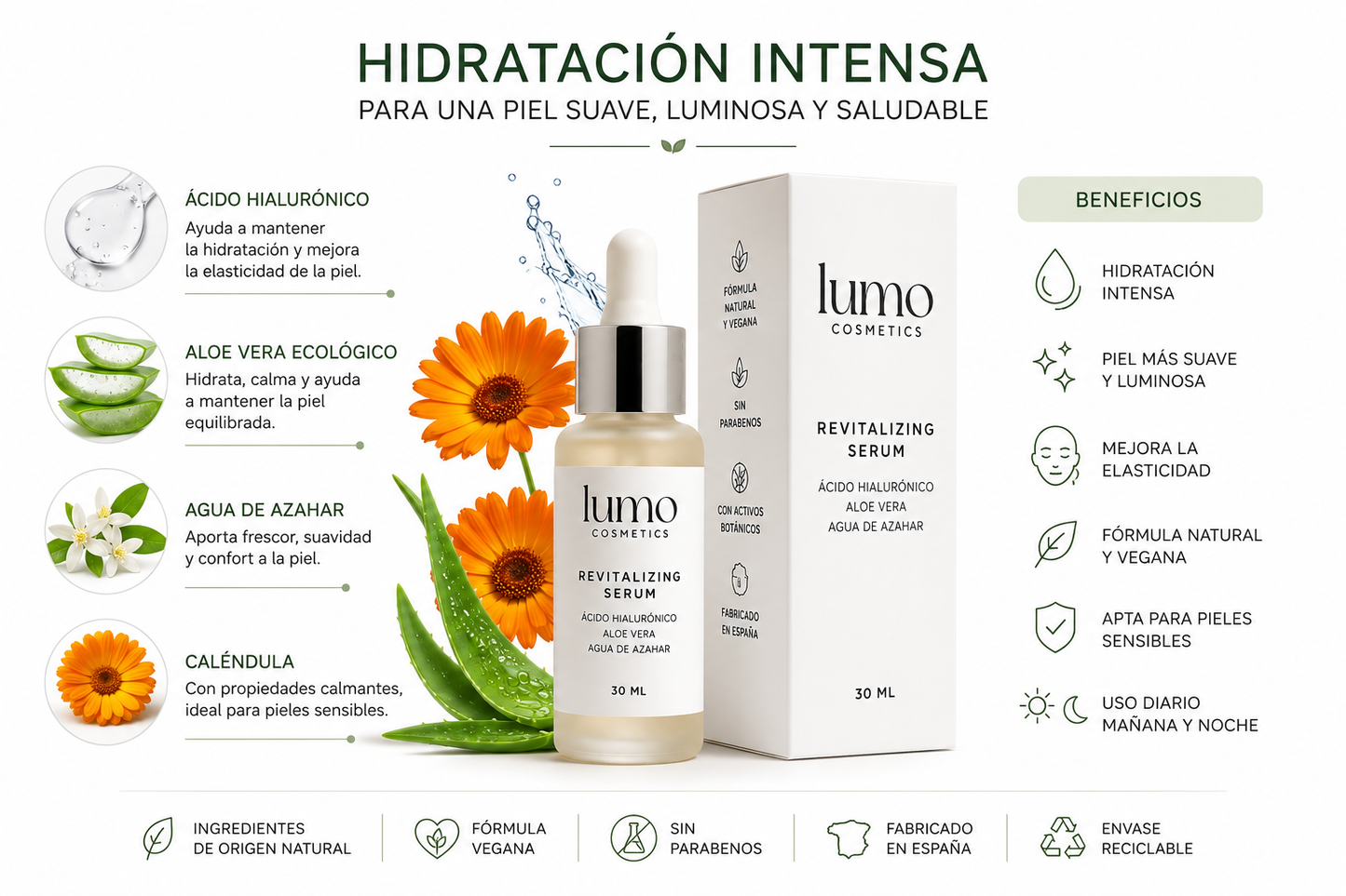 Sérum Ácido Hialurónico 30 ml | Hidratante Facial Natural con Aloe Vera y Agua de Azahar_5