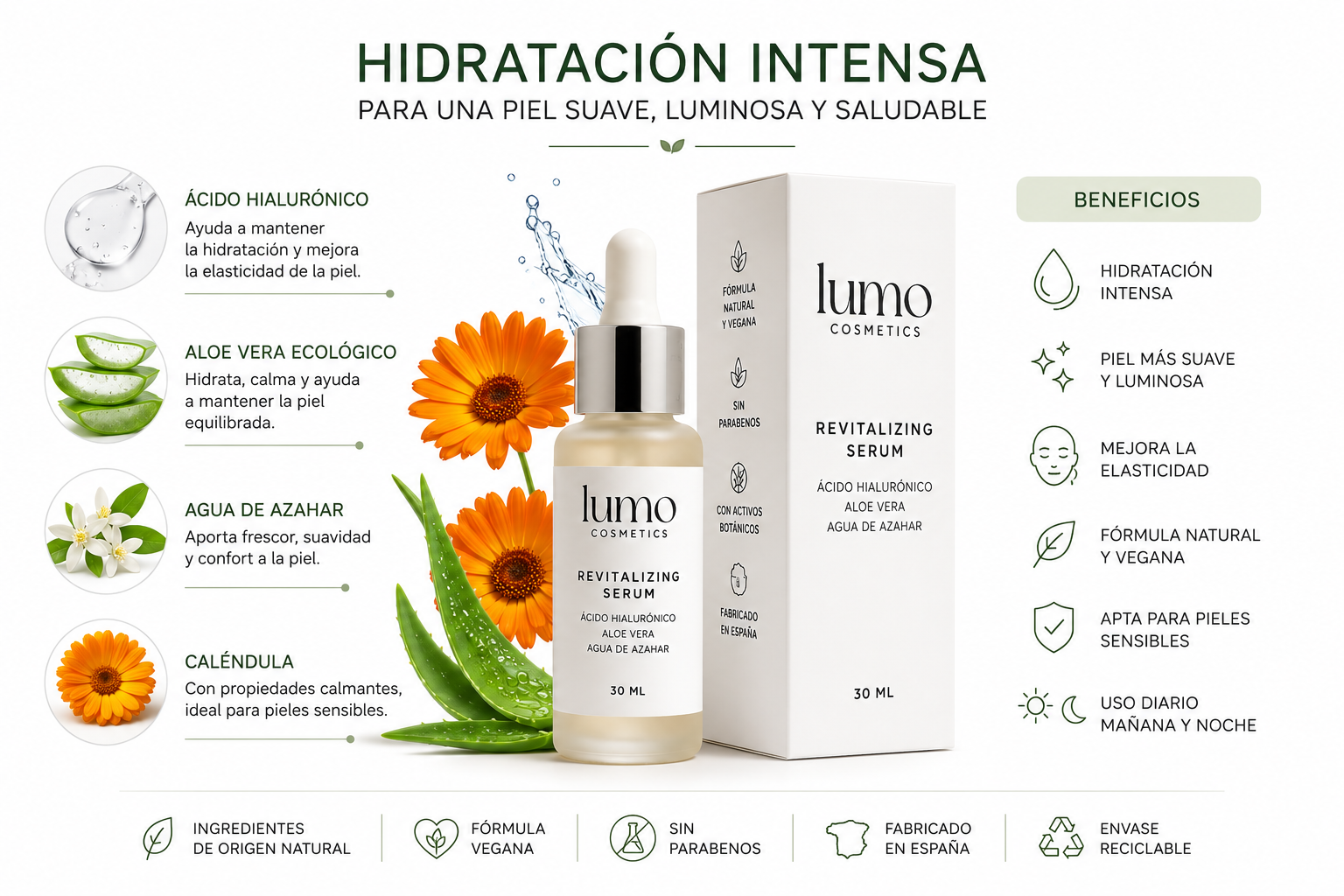 Sérum Ácido Hialurónico 30 ml | Hidratante Facial Natural con Aloe Vera y Agua de Azahar_5