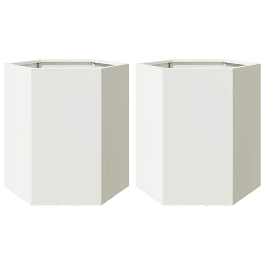 Jardineras Hexagonales 2 Uds Acero Blanco 46x40x45 Cm_0