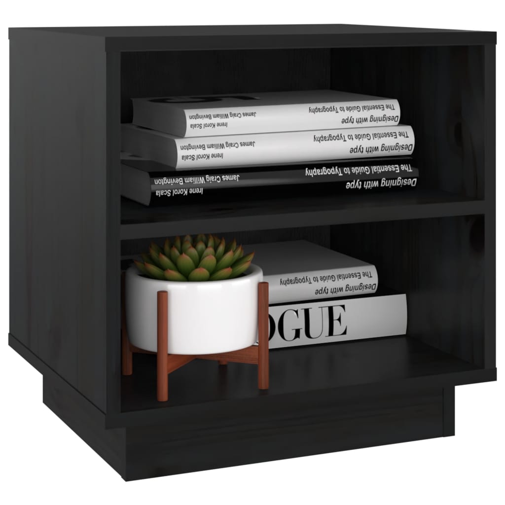 Mesita De Noche De Madera Maciza De Pino Negro 40x34x40 Cm_2