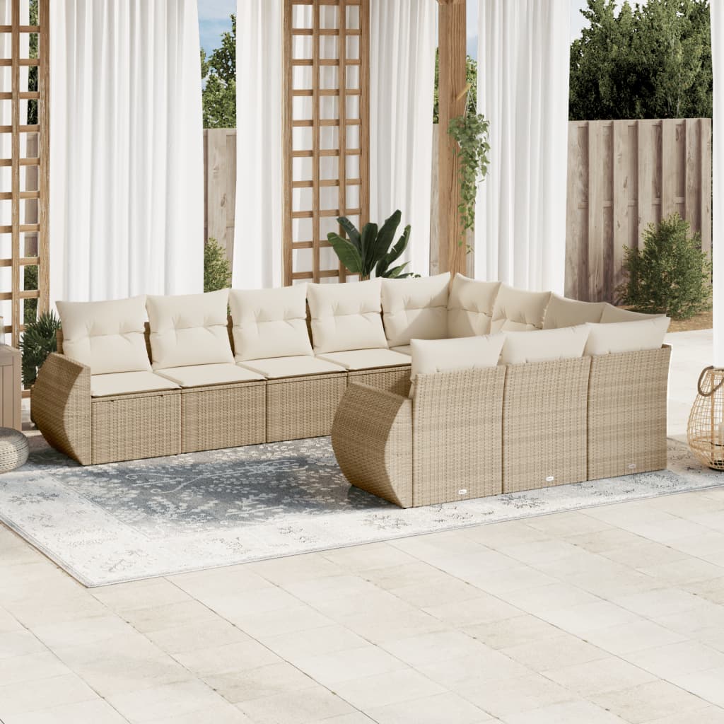 Juego De Sofás Jardín Con Cojines Beige 10 Pzas Ratán Sintético / Vetonek_1