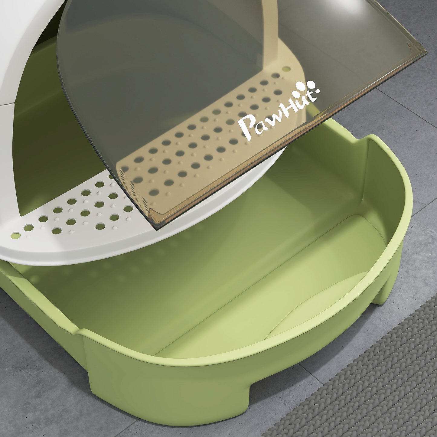 Pawhut Arenero Para Gatos Cubierto Con Bandeja Pala Y Asa Blanco Y Verde_3