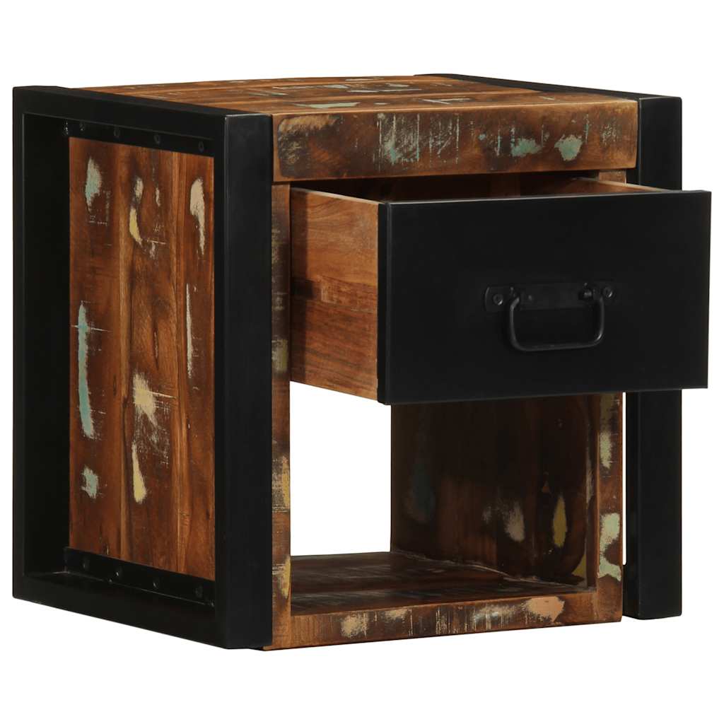 Mesilla De Noche Multicolor 40x35x40 Cm Madera Maciza Reciclada_1