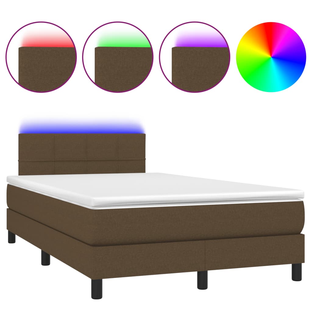 Cama Box Spring Con Colchón Y Led Tela Marrón Oscuro 120x200 Cm / Vetonek_0