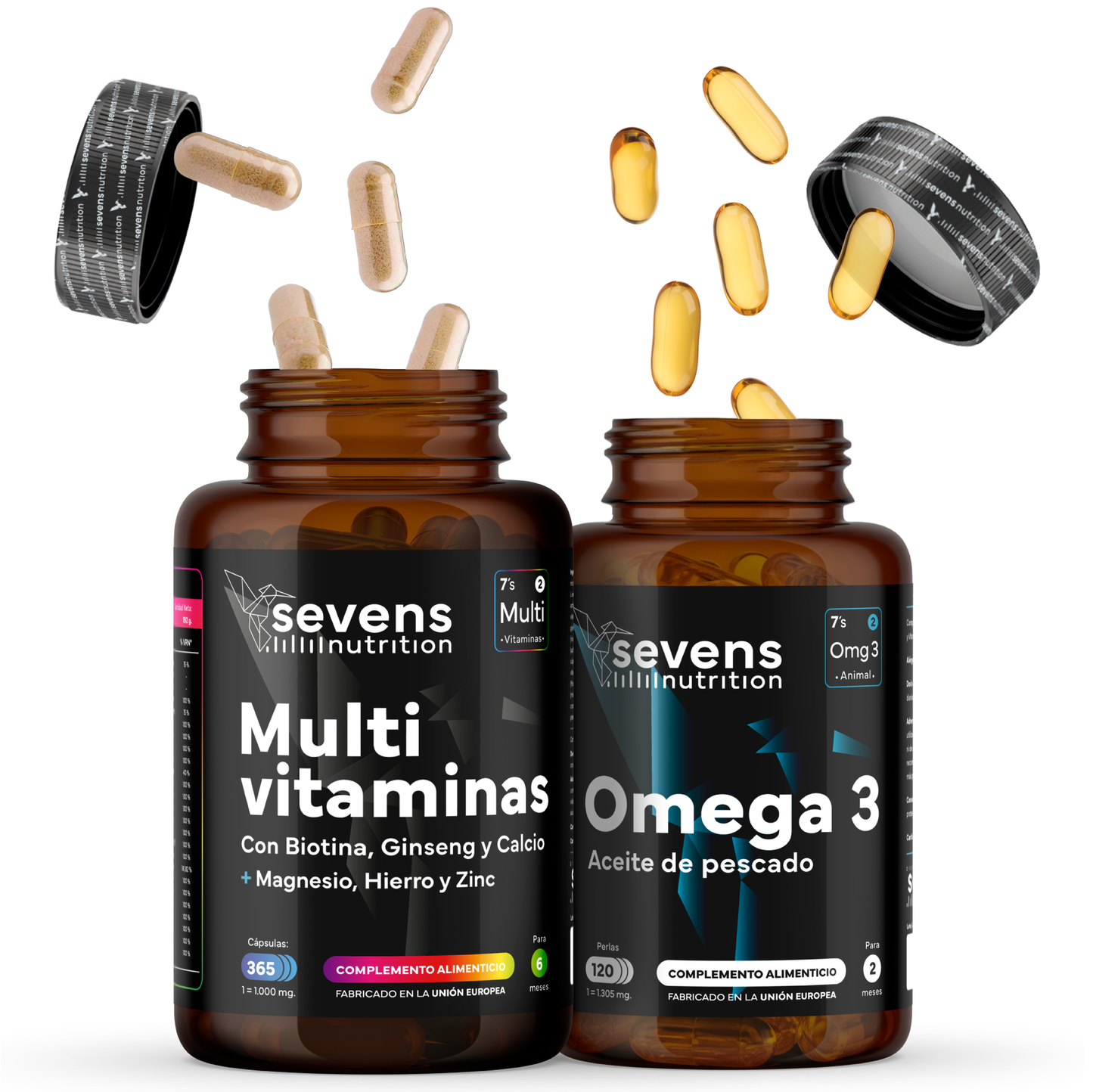 Multivitaminas Con Magnesio Y Ginseng + Omega 3 2000mg Omegatex®. Sevens Nutrition. Energía, Corazón Y Cerebro_0