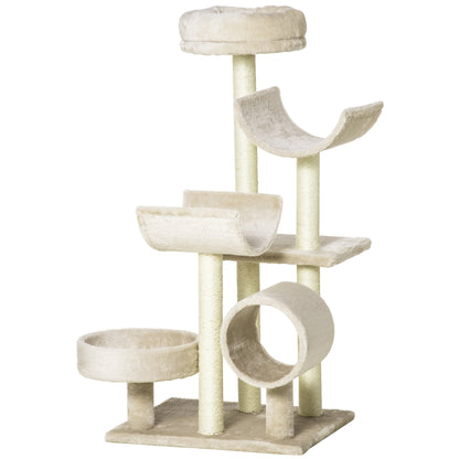 Pawhut Árbol Para Gatos 50x40x105 Cm Árbol Rascador Grande Centro De Actividad Plataformas Tubo De Juego Sisal Natural_0