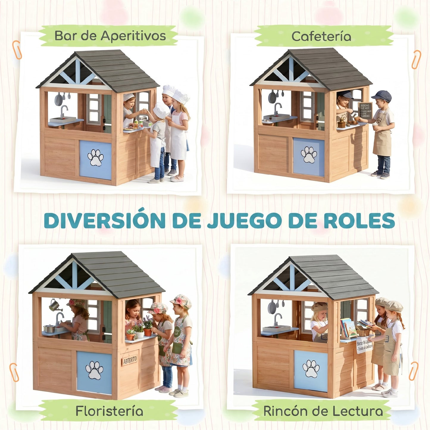 Aiyaplay Casita Infantil De Madera Con Puerta Para Mascotas Cocina De Juguete_5
