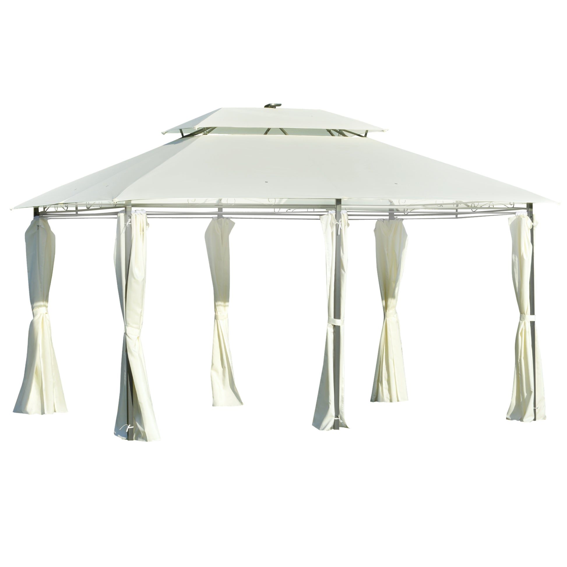 Outsunny Carpa De Jardín 4x3 M Doble Techo 6 Cortinas Laterales Con Luz Led_0