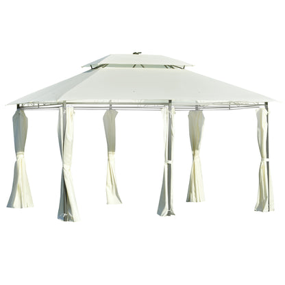 Outsunny Carpa De Jardín 4x3 M Doble Techo 6 Cortinas Laterales Con Luz Led_0