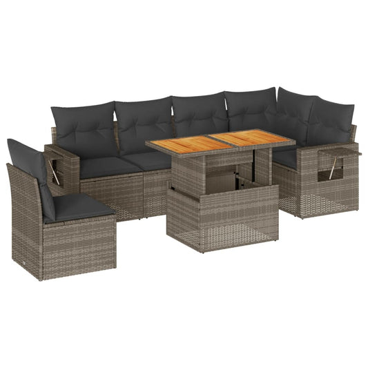 Set De Sofás De Jardín 7 Pzas Con Cojines Ratán Sintético Gris / Vetonek_0