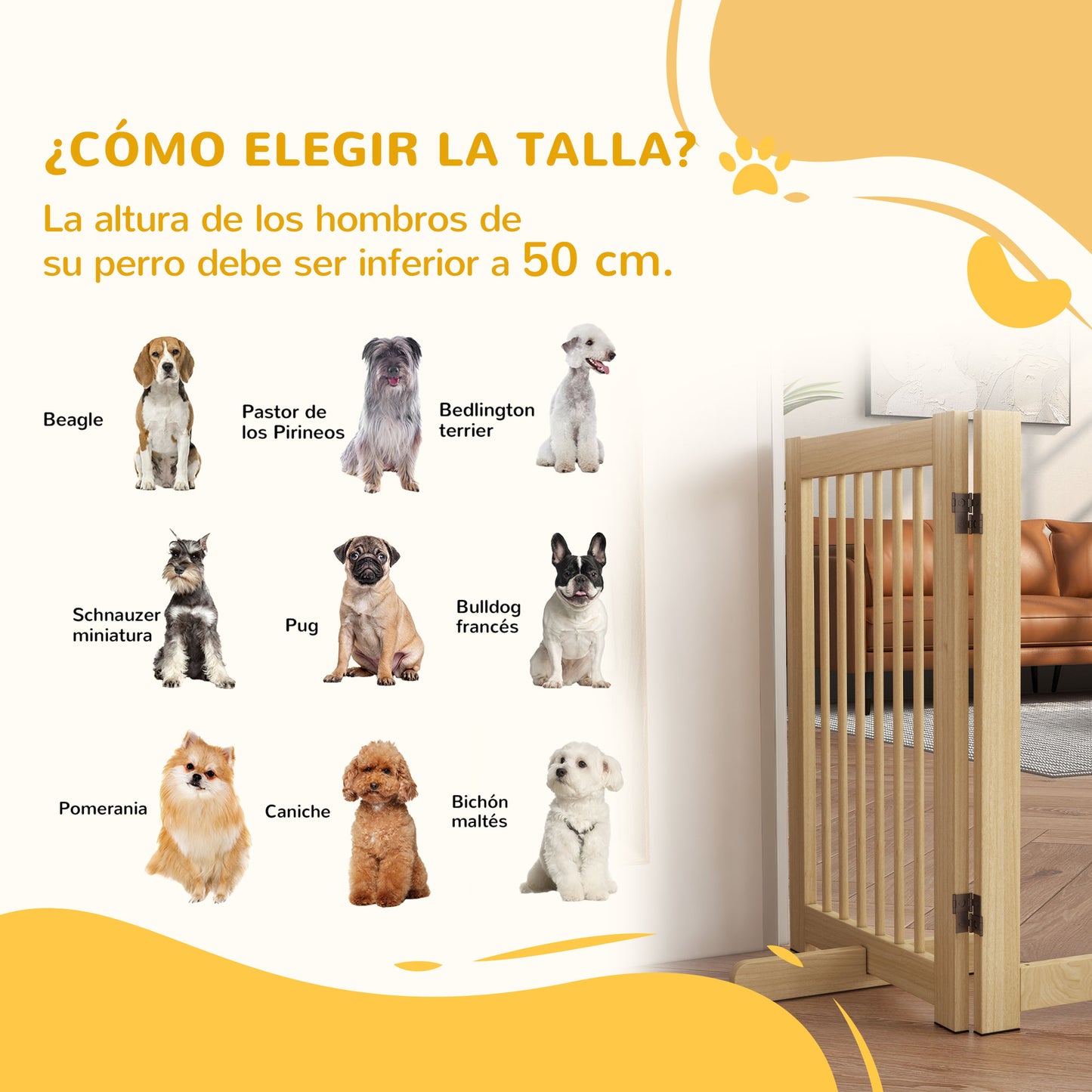 Pawhut Barrera De Seguridad Para Perros De Madera Plegable Con Soporte De Pie_3
