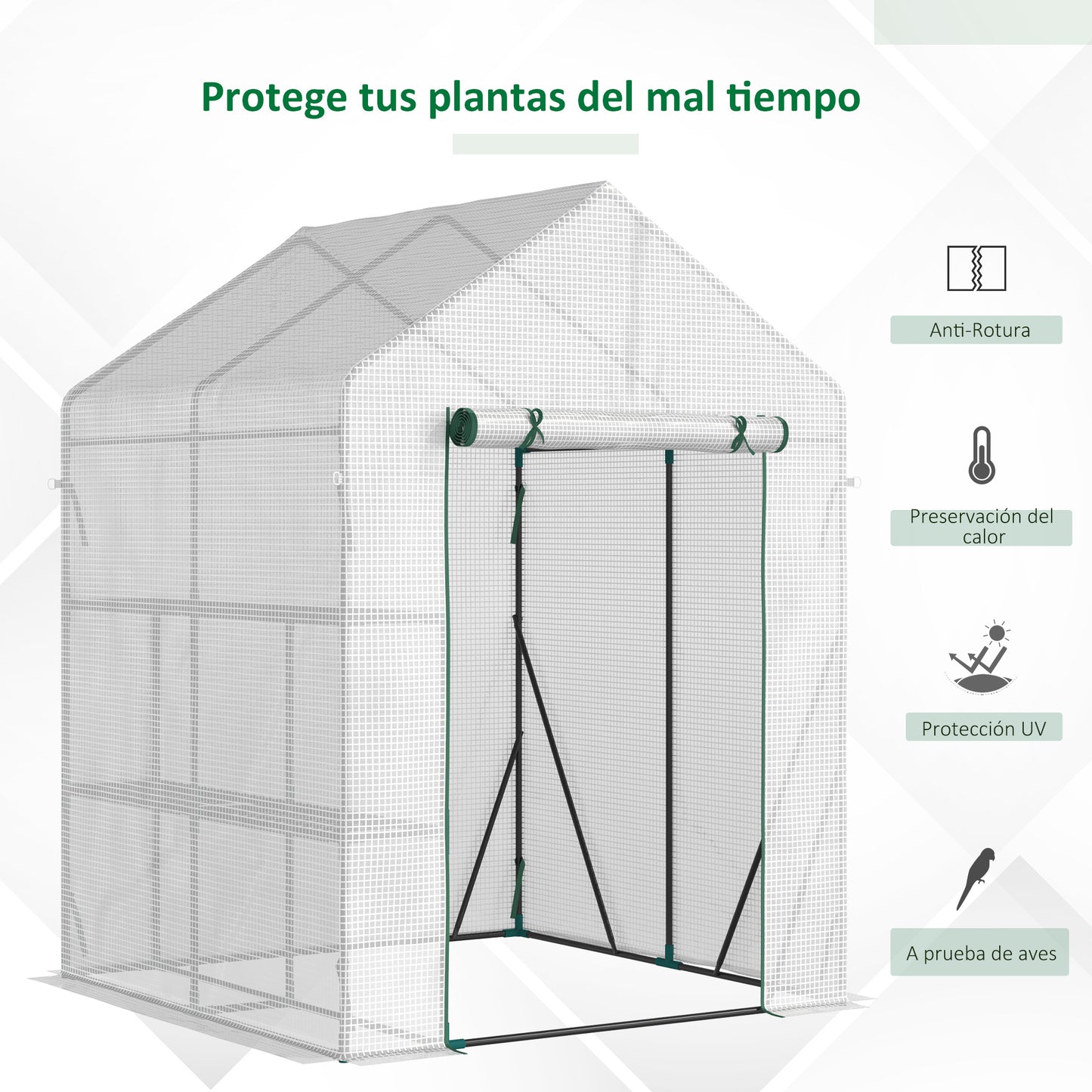 Outsunny Invernadero De Exterior Con 2 Estantes 143x143x195 Cm Blanco_3