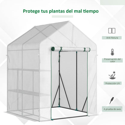 Outsunny Invernadero De Exterior Con 2 Estantes 143x143x195 Cm Blanco_3